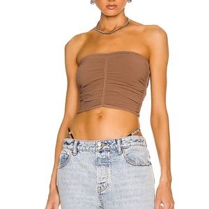 ALEXANDER WANG Ruched Logo Tube Top in Dark Rose Beige